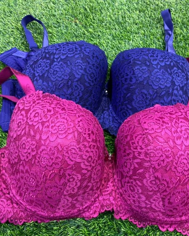 Lace bras in royal blue and pink