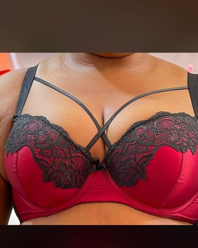 Red lace strappy bra